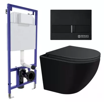 Комплект 3 в 1 инсталляция Berges Wasserhaus Novum L5 + Подвесной унитаз SinteSi EVI + кнопка черная