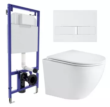 Комплект 3 в 1 инсталляция Berges Wasserhaus Novum L1 + Подвесной унитаз WeltWasser Merzbach 043 GL-WT + кнопка белая