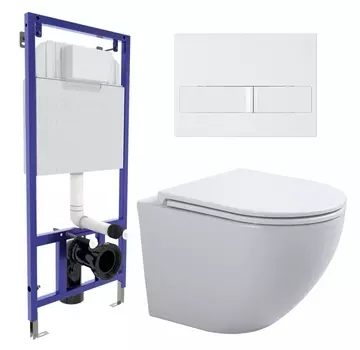 Комплект 3 в 1 инсталляция Berges Wasserhaus Novum L1 + Подвесной унитаз SinteSi EVI + кнопка белая