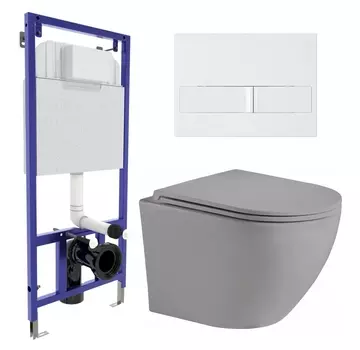 Комплект 3 в 1 инсталляция Berges Wasserhaus Novum L1 + Унитаз подвесной Weltwasser WW Merzbach 043 MT-GR + кнопка белая