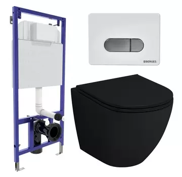 Комплект 3 в 1 инсталляция Berges Wasserhaus Novum D7 + Унитаз подвесной Grossman GR-4455BMS + кнопка хром