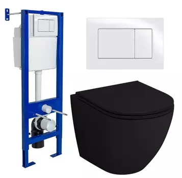 Комплект 3 в 1 инсталляция Berges Wasserhaus Atom 410 + Унитаз подвесной Grossman GR-4455BMS + кнопка белая