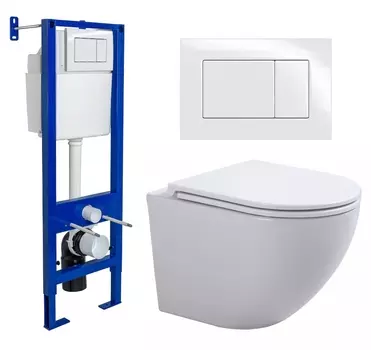 Комплект 3 в 1 инсталляция Berges Wasserhaus Atom 410 + Подвесной унитаз SinteSi EVI + кнопка белая