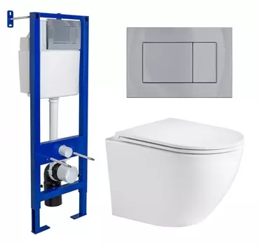 Комплект 3 в 1 инсталляция Berges Wasserhaus Atom 410 + Подвесной унитаз WeltWasser Merzbach 043 GL-WT + кнопка хром