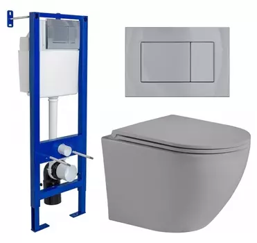 Комплект 3 в 1 инсталляция Berges Wasserhaus Atom 410 + Унитаз подвесной Weltwasser WW Merzbach 043 MT-GR + кнопка хром