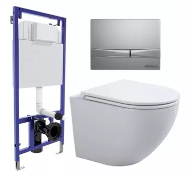 Комплект 3 в 1 инсталляция Berges Wasserhaus Novum 040252 + Подвесной унитаз SinteSi EVI + кнопка хром матовая