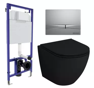 Комплект 3 в 1 инсталляция Berges Wasserhaus Novum 040252 + Унитаз подвесной Grossman GR-4455BMS + кнопка хром матовая