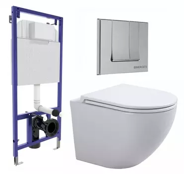 Комплект 3 в 1 инсталляция Berges Wasserhaus Novum 040243 + Подвесной унитаз SinteSi EVI + кнопка хром