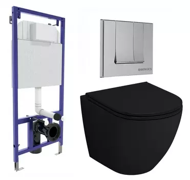 Комплект 3 в 1 инсталляция Berges Wasserhaus Novum 040243 + Унитаз подвесной Grossman GR-4455BMS + кнопка хром