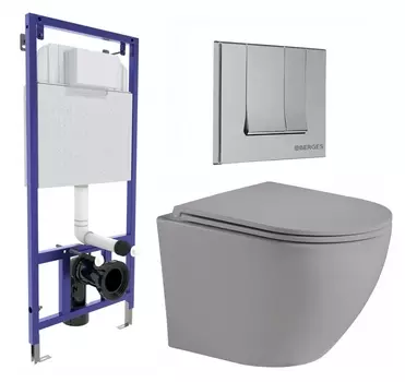 Комплект 3 в 1 инсталляция Berges Wasserhaus Novum 040243 + Унитаз подвесной Weltwasser WW Merzbach 043 MT-GR + кнопка хром