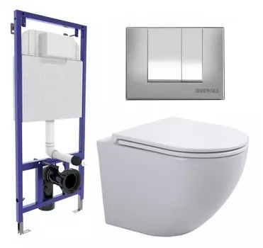Комплект 3 в 1 инсталляция Berges Wasserhaus Novum 040242 + Подвесной унитаз SinteSi EVI + кнопка хром матовая