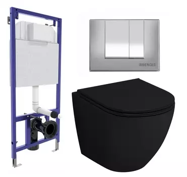 Комплект 3 в 1 инсталляция Berges Wasserhaus Novum 040242 + Унитаз подвесной Grossman GR-4455BMS + кнопка хром матовая
