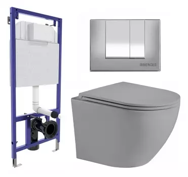 Комплект 3 в 1 инсталляция Berges Wasserhaus Novum 040242 + Унитаз подвесной Weltwasser WW Merzbach 043 MT-GR + кнопка хром матовая