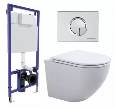 Комплект 3 в 1 инсталляция Berges Wasserhaus Novum 040222 + Подвесной унитаз SinteSi EVI + кнопка хром матовая