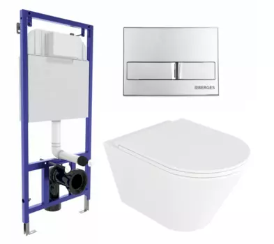 Комплект 3 в 1 инсталляция Berges Wasserhaus Novum L3 + Унитаз подвесной Enio Cento EN4280110 + кнопка хром