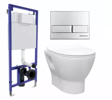 Комплект 3 в 1 инсталляция Berges Wasserhaus Novum L3 + Унитаз подвесной Enio Nativo EN1270551 + кнопка хром