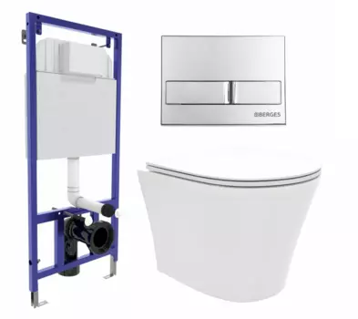 Комплект 3 в 1 инсталляция Berges Wasserhaus Novum L3 + Унитаз подвесной Enio Neo EN5370588 + кнопка хром