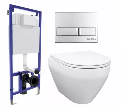 Комплект 3 в 1 инсталляция Berges Wasserhaus Novum L3 + Унитаз подвесной Enio Cono EN2870522 + кнопка хром
