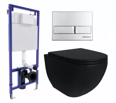 Комплект 3 в 1 инсталляция Berges Wasserhaus Novum L3 + Унитаз подвесной Enio Unico BL черный EN4105055 + кнопка хром