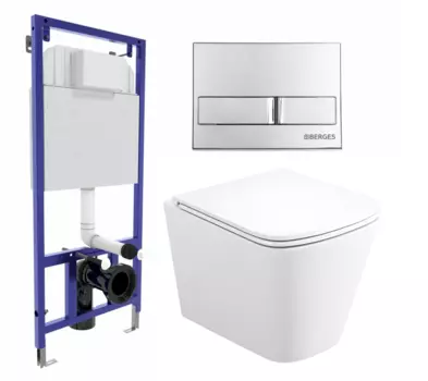 Комплект 3 в 1 инсталляция Berges Wasserhaus Novum L3 + Унитаз подвесной Enio Binario Tornado EN4180237 + кнопка хром