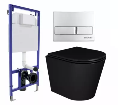 Комплект 3 в 1 инсталляция Berges Wasserhaus Novum L3 + Унитаз подвесной Enio Cento BL черный EN4280035 + кнопка хром