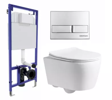 Комплект 3 в 1 инсталляция Berges Wasserhaus Novum L3 + Унитаз подвесной CeruttiSpa Sella PP 9738 + кнопка хром