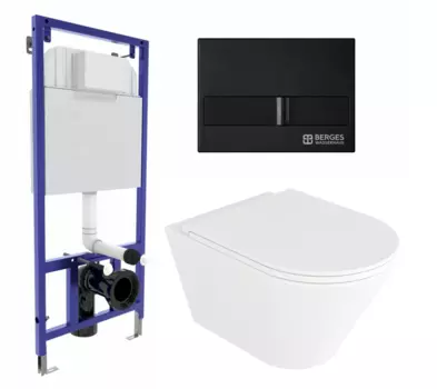 Комплект 3 в 1 инсталляция Berges Wasserhaus Novum L5 + Унитаз подвесной Enio Cento EN4280110 + кнопка черная