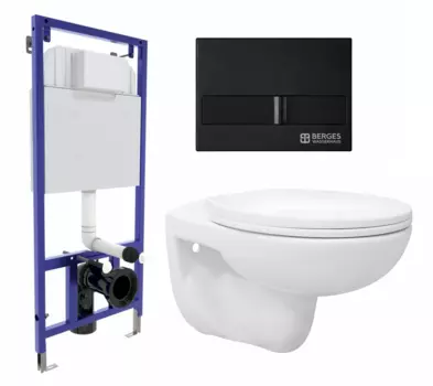 Комплект 3 в 1 инсталляция Berges Wasserhaus Novum L5 + Унитаз подвесной Enio Ekos EN0170571 + кнопка черная