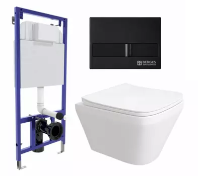 Комплект 3 в 1 инсталляция Berges Wasserhaus Novum L5 + Унитаз подвесной Enio Vicino EN9170544 + кнопка черная