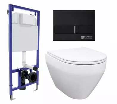 Комплект 3 в 1 инсталляция Berges Wasserhaus Novum L5 + Унитаз подвесной Enio Cono EN2870522 + кнопка черная