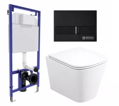 Комплект 3 в 1 инсталляция Berges Wasserhaus Novum L5 + Унитаз подвесной Enio Binario Tornado EN4180237 + кнопка черная