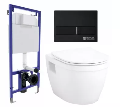 Комплект 3 в 1 инсталляция Berges Wasserhaus Novum L5 + Унитаз подвесной Enio Bolo EN8350034 + кнопка черная