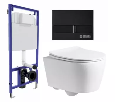 Комплект 3 в 1 инсталляция Berges Wasserhaus Novum L5 + Унитаз подвесной CeruttiSpa Sella PP 9738 + кнопка черная