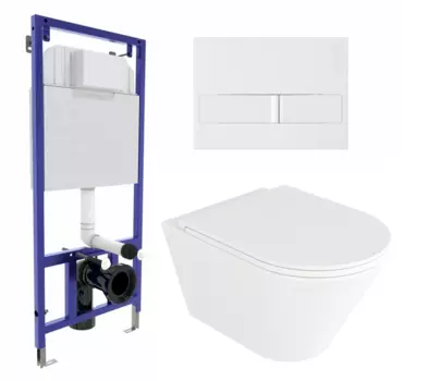 Комплект 3 в 1 инсталляция Berges Wasserhaus Novum L1 + Унитаз подвесной Enio Cento EN4280110 + кнопка белая