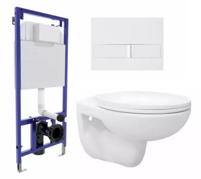 Комплект 3 в 1 инсталляция Berges Wasserhaus Novum L1 + Унитаз подвесной Enio Ekos EN0170571 + кнопка белая