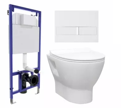 Комплект 3 в 1 инсталляция Berges Wasserhaus Novum L1 + Унитаз подвесной Enio Nativo EN1270551 + кнопка белая