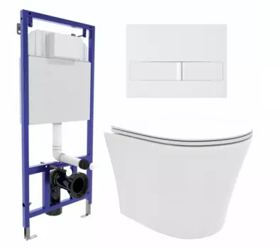 Комплект 3 в 1 инсталляция Berges Wasserhaus Novum L1 + Унитаз подвесной Enio Neo EN5370588 + кнопка белая
