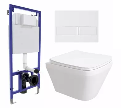 Комплект 3 в 1 инсталляция Berges Wasserhaus Novum L1 + Унитаз подвесной Enio Vicino EN9170544 + кнопка белая