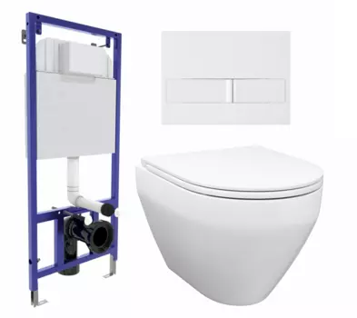 Комплект 3 в 1 инсталляция Berges Wasserhaus Novum L1 + Унитаз подвесной Enio Cono EN2870522 + кнопка белая
