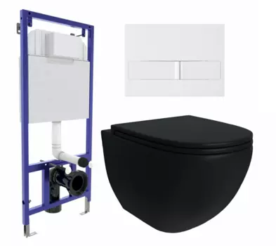 Комплект 3 в 1 инсталляция Berges Wasserhaus Novum L1 + Унитаз подвесной Enio Unico BL черный EN4105055 + кнопка белая