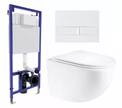 Комплект 3 в 1 инсталляция Berges Wasserhaus Novum L1 + Унитаз подвесной Enio Unico Tornado EN2105073 + кнопка белая
