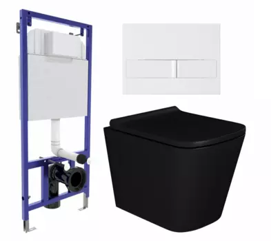 Комплект 3 в 1 инсталляция Berges Wasserhaus Novum L1 + Унитаз подвесной Enio Binario BL черный EN4180225 + кнопка белая