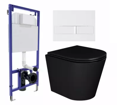 Комплект 3 в 1 инсталляция Berges Wasserhaus Novum L1 + Унитаз подвесной Enio Cento BL черный EN4280035 + кнопка белая