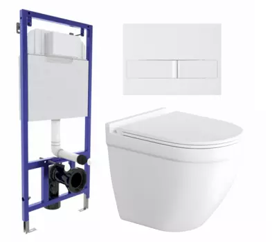 Комплект 3 в 1 инсталляция Berges Wasserhaus Novum L1 + Унитаз подвесной Enio Pulito EN1170052 + кнопка белая
