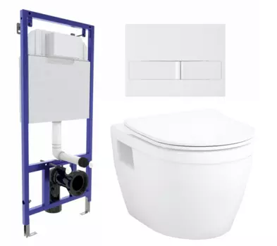 Комплект 3 в 1 инсталляция Berges Wasserhaus Novum L1 + Унитаз подвесной Enio Bolo EN8350034 + кнопка белая