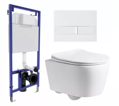 Комплект 3 в 1 инсталляция Berges Wasserhaus Novum L1 + Унитаз подвесной CeruttiSpa Sella PP 9738 + кнопка белая