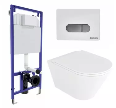 Комплект 3 в 1 инсталляция Berges Wasserhaus Novum D7 + Унитаз подвесной Enio Cento EN4280110 + кнопка хром