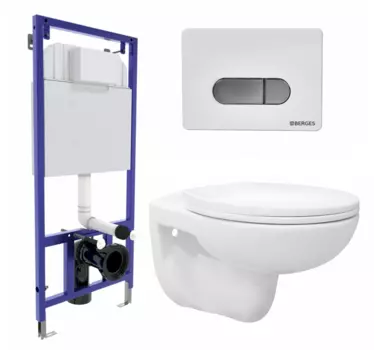 Комплект 3 в 1 инсталляция Berges Wasserhaus Novum D7 + Унитаз подвесной Enio Ekos EN0170571 + кнопка хром