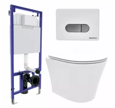 Комплект 3 в 1 инсталляция Berges Wasserhaus Novum D7 + Унитаз подвесной Enio Neo EN5370588 + кнопка хром