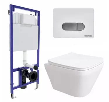 Комплект 3 в 1 инсталляция Berges Wasserhaus Novum D7 + Унитаз подвесной Enio Vicino EN9170544 + кнопка хром